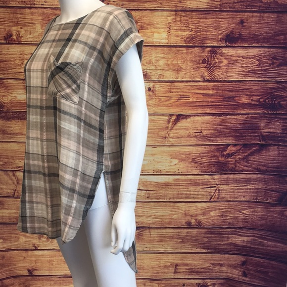 Anthropologie Soft Cotton Plaid Short Sleeve Tunic - Picture 3 of 5